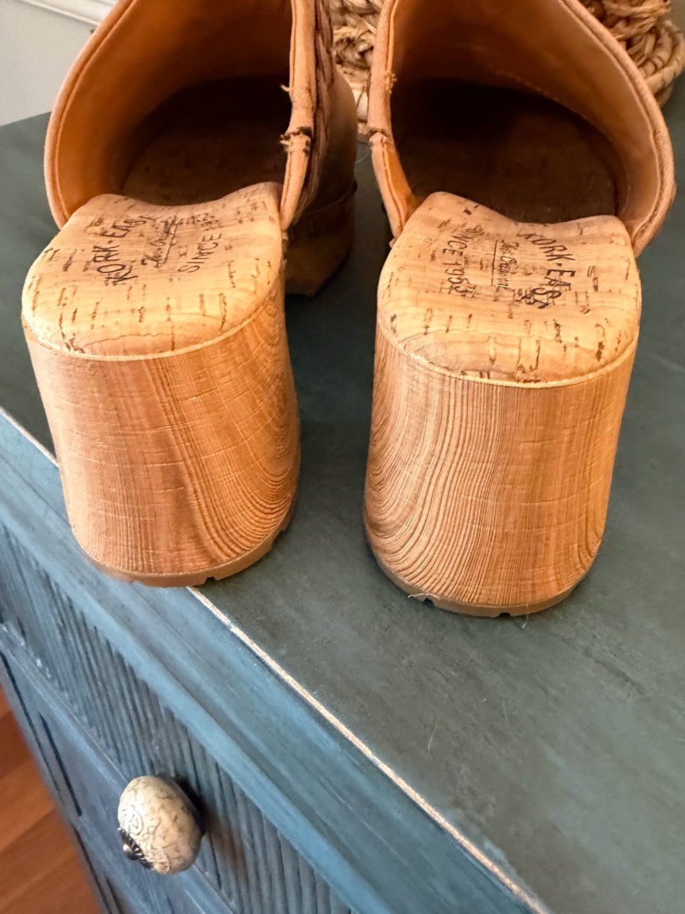 KORK EASE Tilly Brown Leather Studded Clogs Wooden Platform Soles size 8M - Picture 4 of 7
